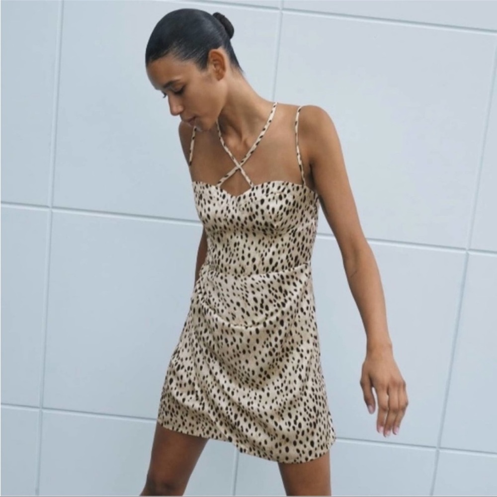 ZARA - neutral animal print slip mini dress